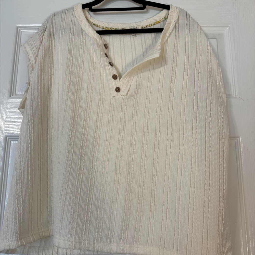 Umgee cream Button-Front Textured Knit Top - Women